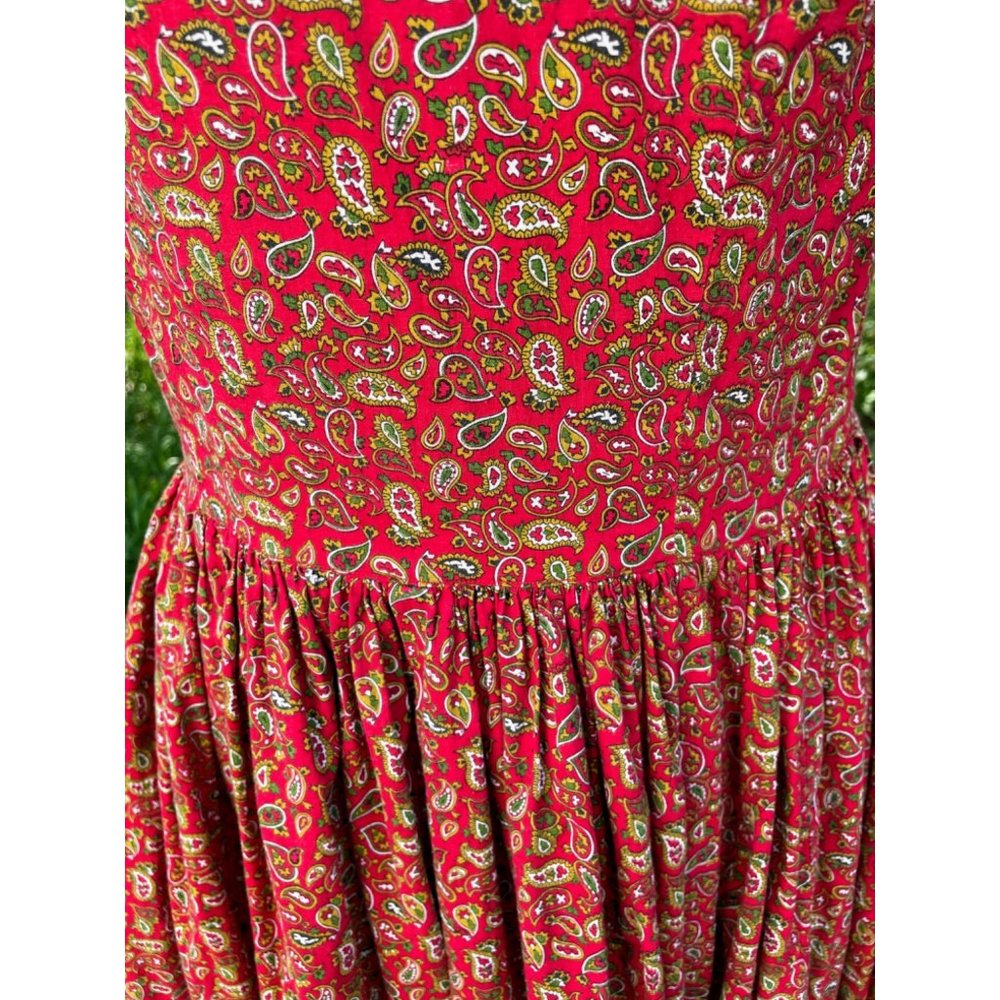 Vintage 1970s Peasant Maxi Dress Burgundy Cotton Paisley Flare - Picture 16 of 16
